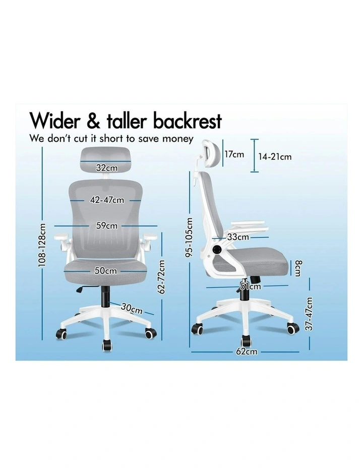 ALFORDSON Mesh Office Chair Fabric Seat White Grey image 6