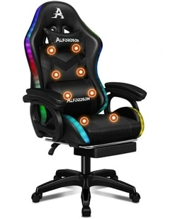 ALFORDSON Gaming Chair with 8-Point Massage 12 RGB LED Black
