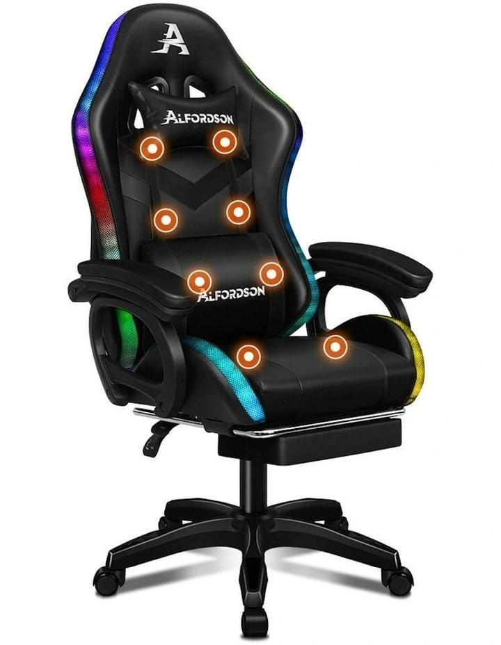 ALFORDSON Gaming Chair with 8-Point Massage 12 RGB LED Black image 1