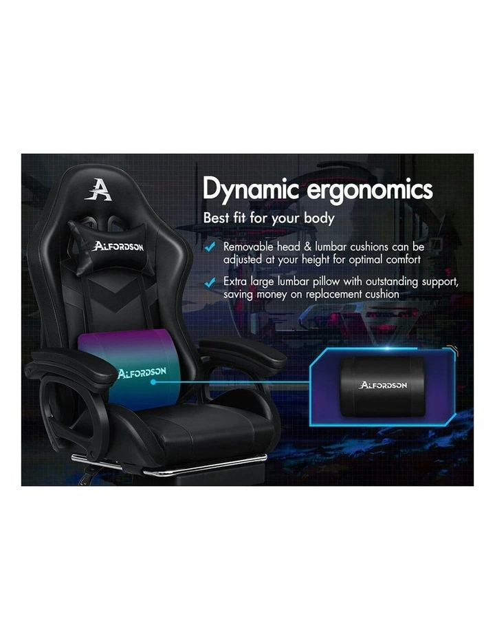 ALFORDSON Gaming Chair with 8-Point Massage 12 RGB LED Black image 2