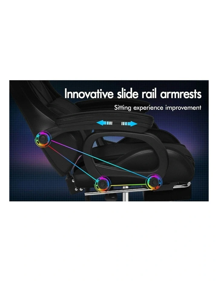 ALFORDSON Gaming Chair with 8-Point Massage 12 RGB LED Black image 3