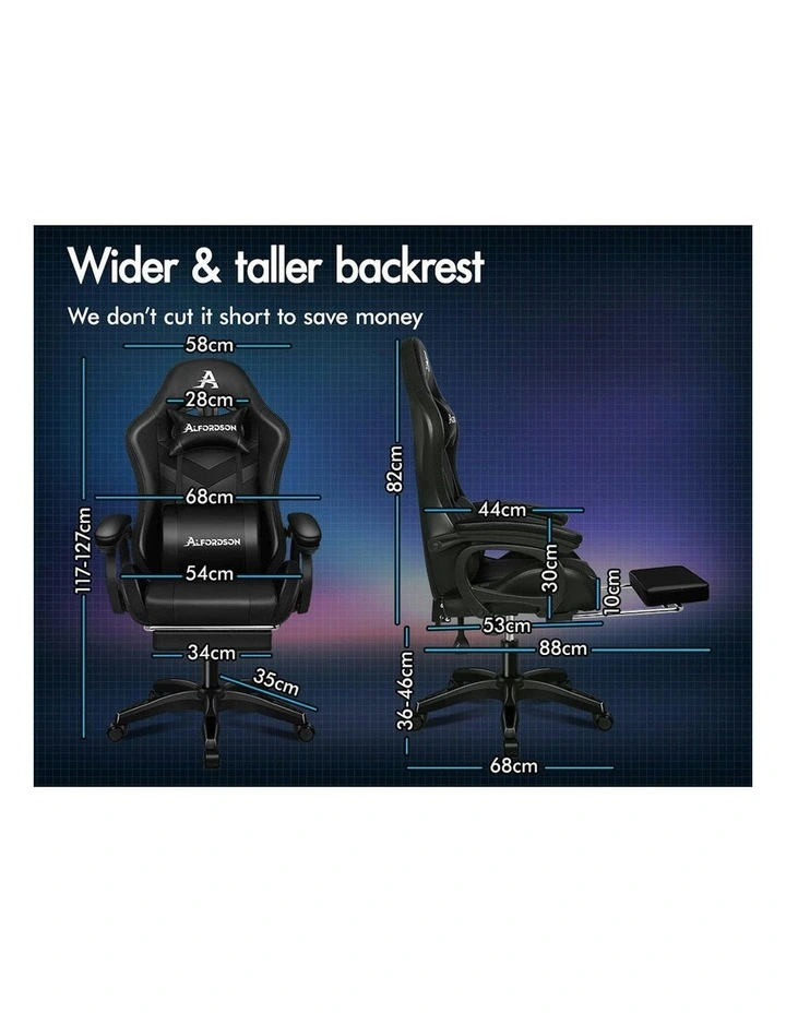 ALFORDSON Gaming Chair with 8-Point Massage 12 RGB LED Black image 5