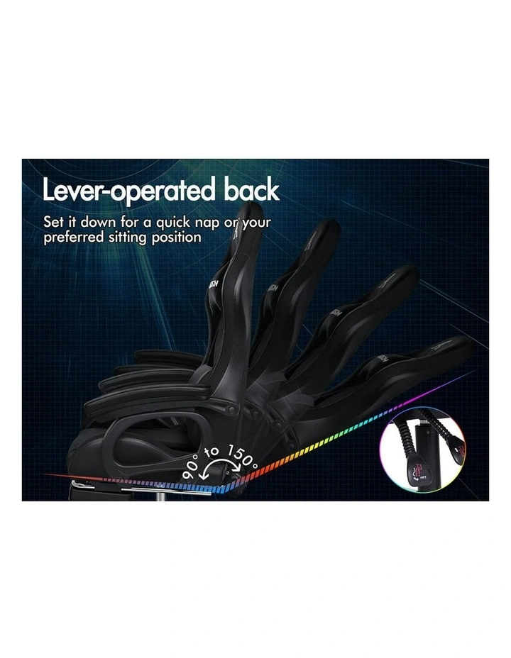 ALFORDSON Gaming Chair with 8-Point Massage 12 RGB LED Black image 6