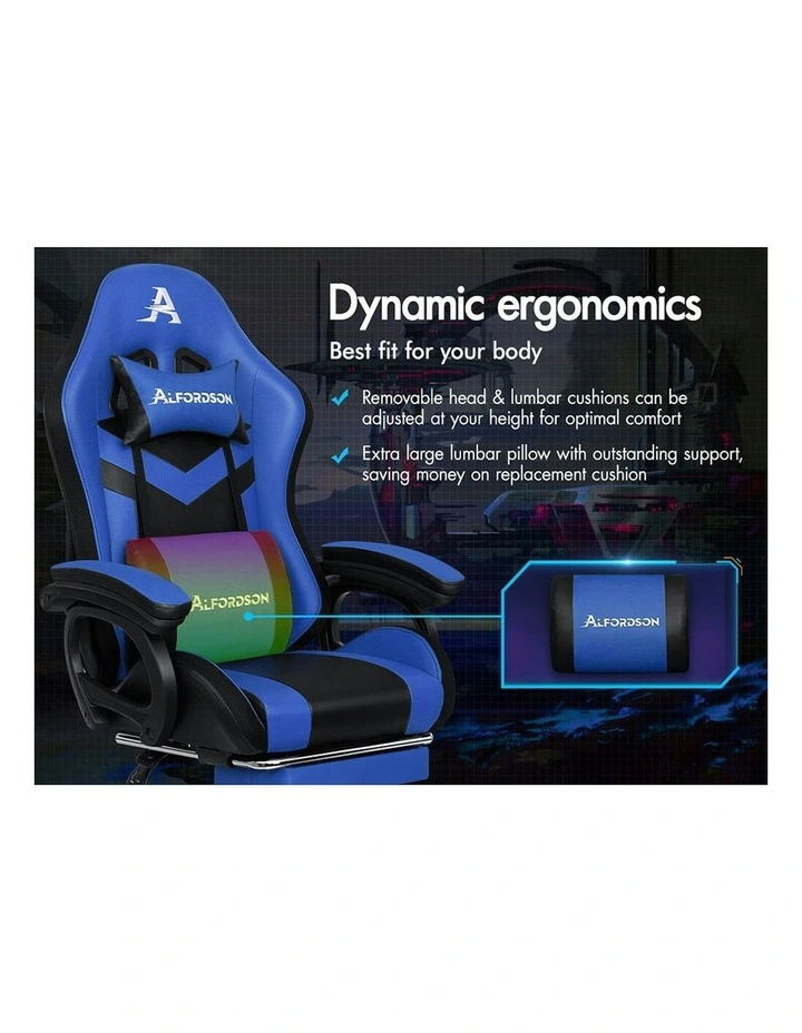 ALFORDSON Gaming Chair with 8-Point Massage 12 RGB LED Black & Blue image 2