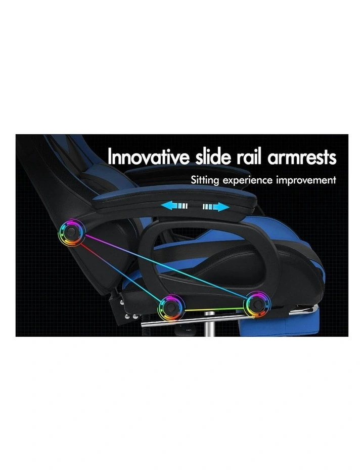 ALFORDSON Gaming Chair with 8-Point Massage 12 RGB LED Black & Blue image 3