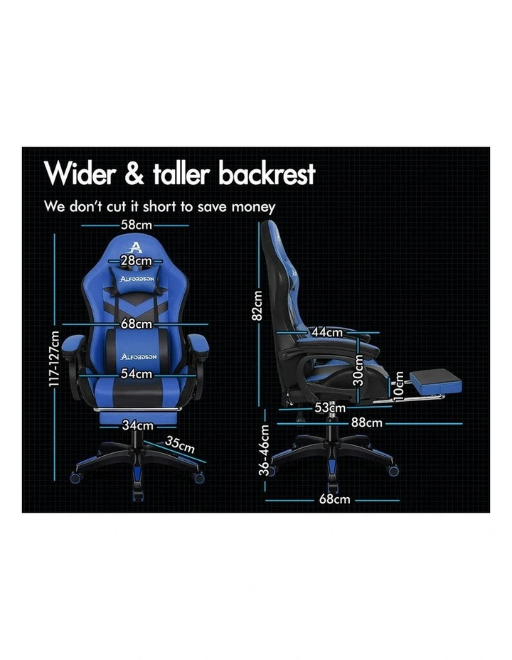 ALFORDSON Gaming Chair with 8-Point Massage 12 RGB LED Black & Blue image 5