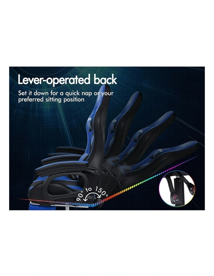 ALFORDSON Gaming Chair with 8-Point Massage 12 RGB LED Black & Blue image 6