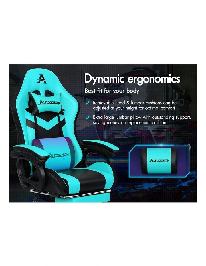 ALFORDSON Gaming Chair with 8-Point Massage 12 RGB LED Cyan & Black image 2