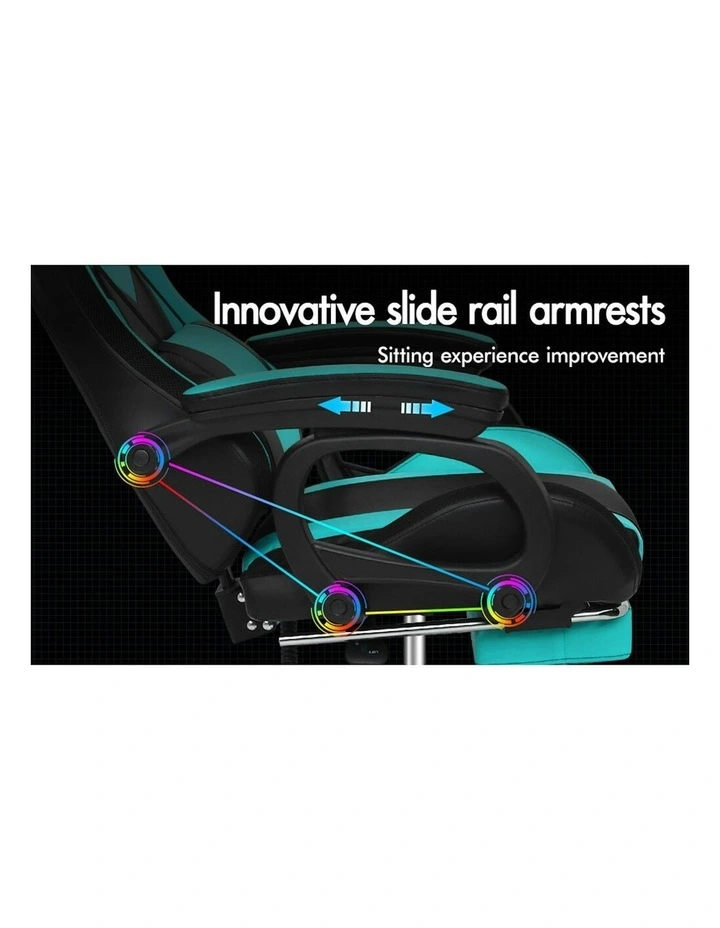 ALFORDSON Gaming Chair with 8-Point Massage 12 RGB LED Cyan & Black image 3