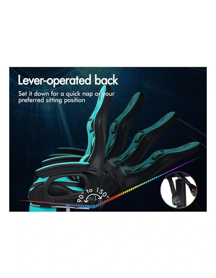 ALFORDSON Gaming Chair with 8-Point Massage 12 RGB LED Cyan & Black image 6