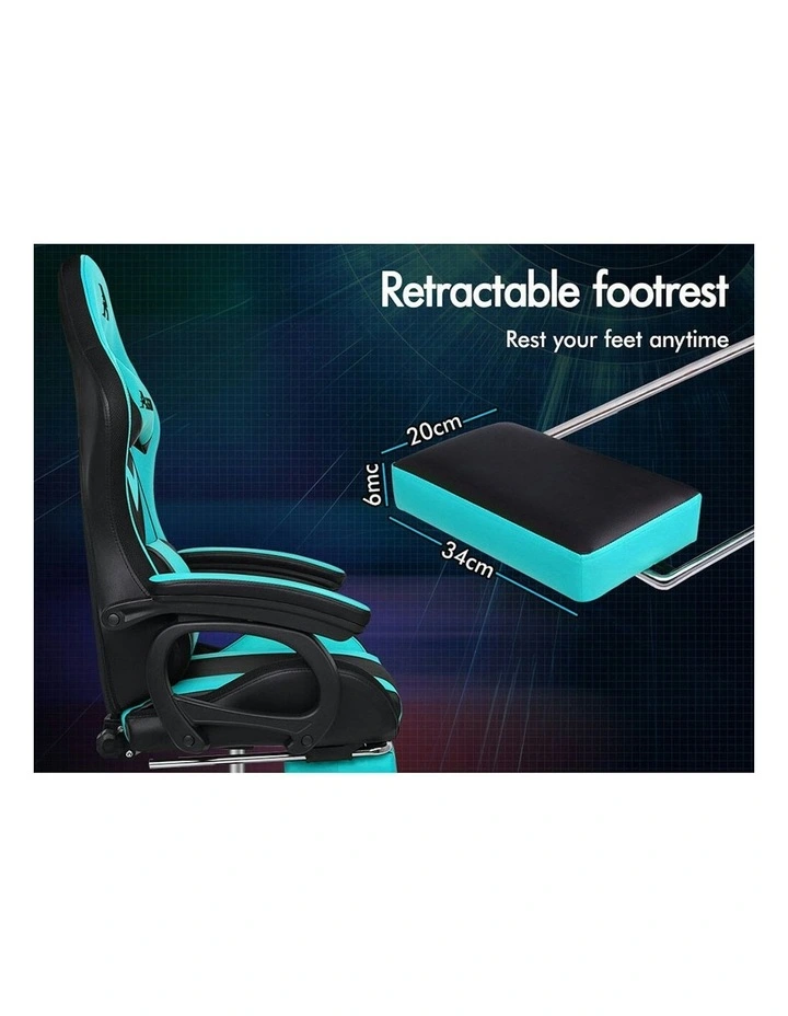 ALFORDSON Gaming Chair with 8-Point Massage 12 RGB LED Cyan & Black image 7