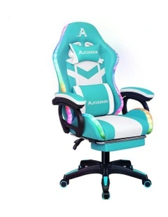 ALFORDSON Gaming Chair with 8-Point Massage 12 RGB LED Cyan & White