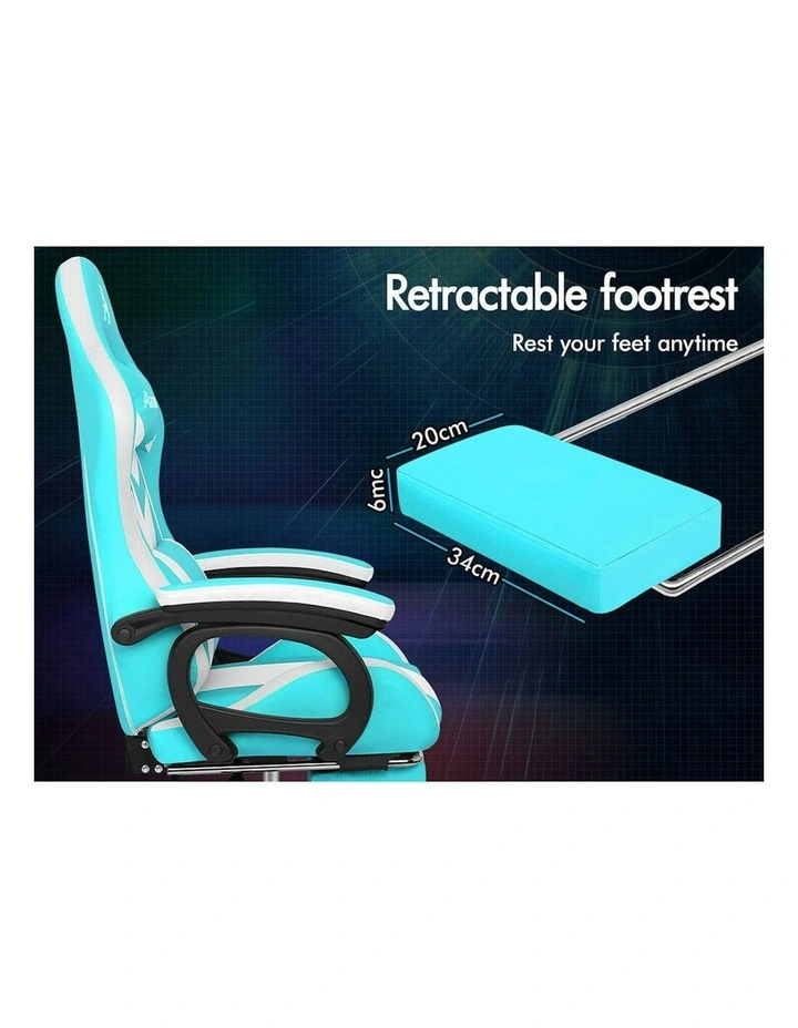 ALFORDSON Gaming Chair with 8-Point Massage 12 RGB LED Cyan & White image 7