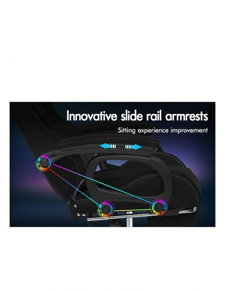 ALFORDSON LED Gaming Chair Office with 8-Point Massage Fabric Black image 3