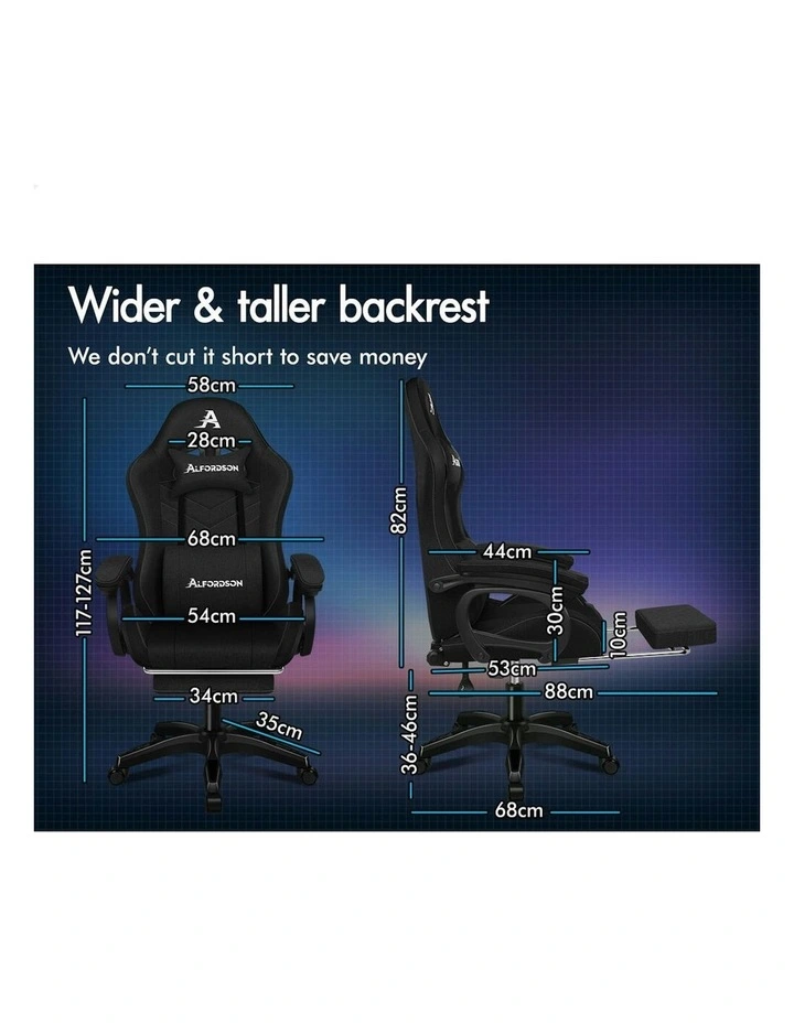 ALFORDSON LED Gaming Chair Office with 8-Point Massage Fabric Black image 5