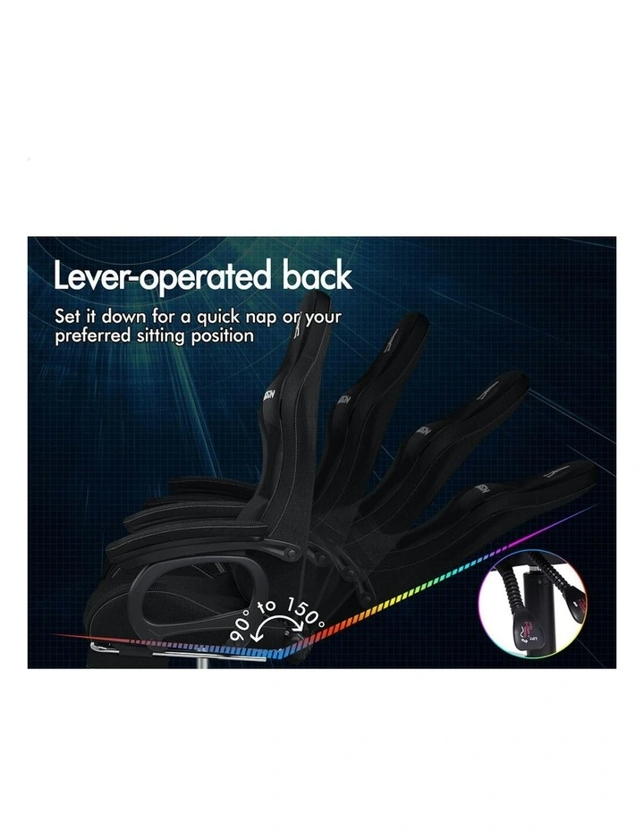 ALFORDSON LED Gaming Chair Office with 8-Point Massage Fabric Black image 6