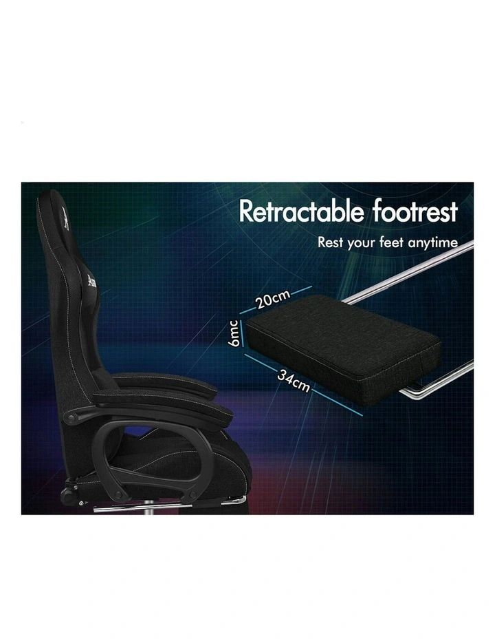 ALFORDSON LED Gaming Chair Office with 8-Point Massage Fabric Black image 7