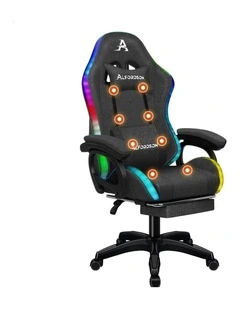 ALFORDSON LED Gaming Chair Office with 8-Point Massage Fabric Grey