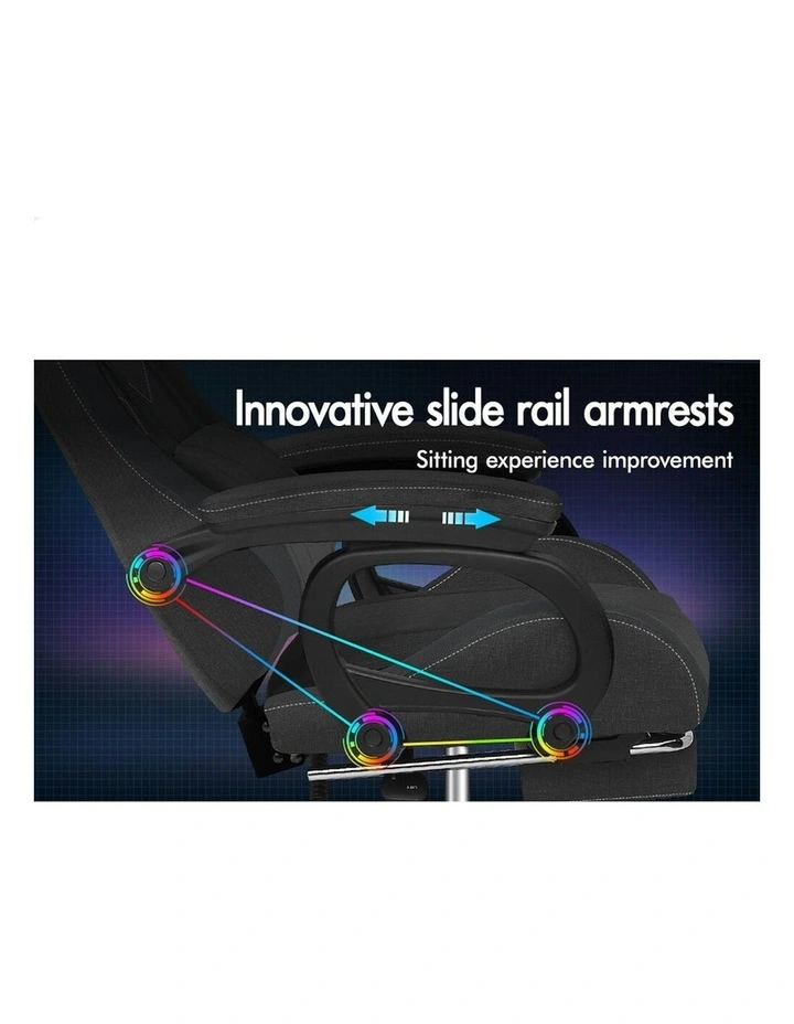 ALFORDSON LED Gaming Chair Office with 8-Point Massage Fabric Grey image 3