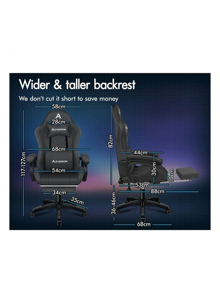 ALFORDSON LED Gaming Chair Office with 8-Point Massage Fabric Grey image 5