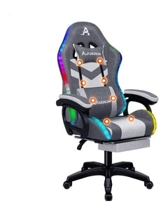 ALFORDSON LED Gaming Office Chair with 8-Point Massage Fabric Grey