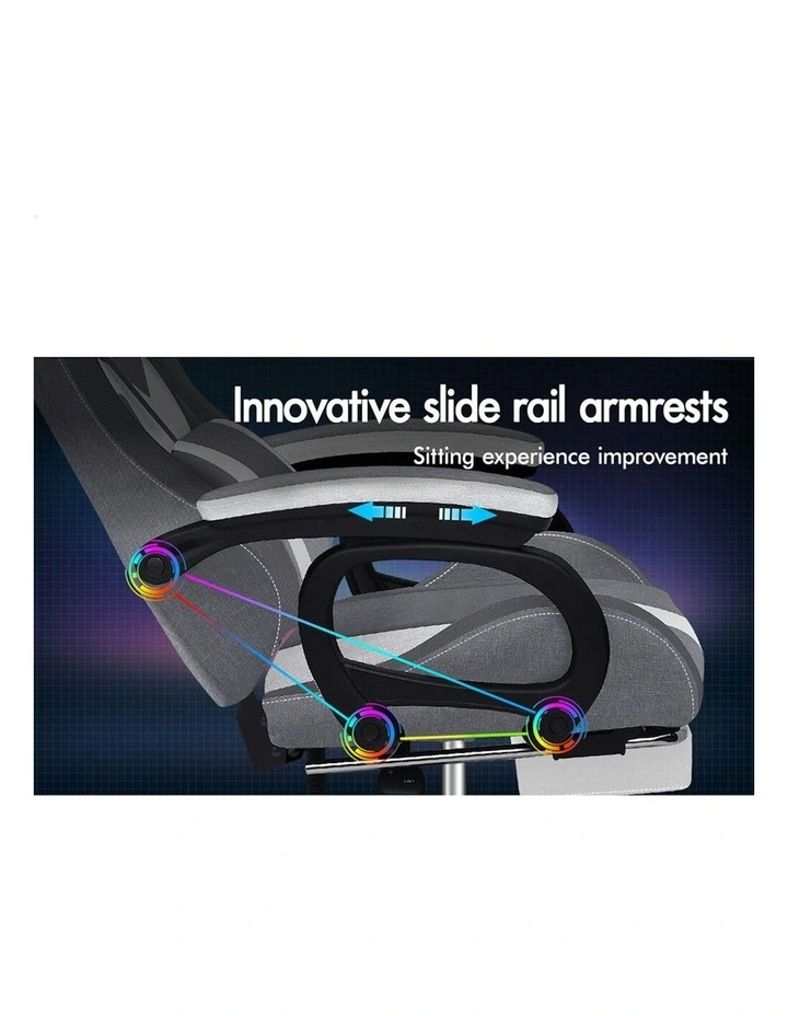 ALFORDSON LED Gaming Office Chair with 8-Point Massage Fabric Grey image 3