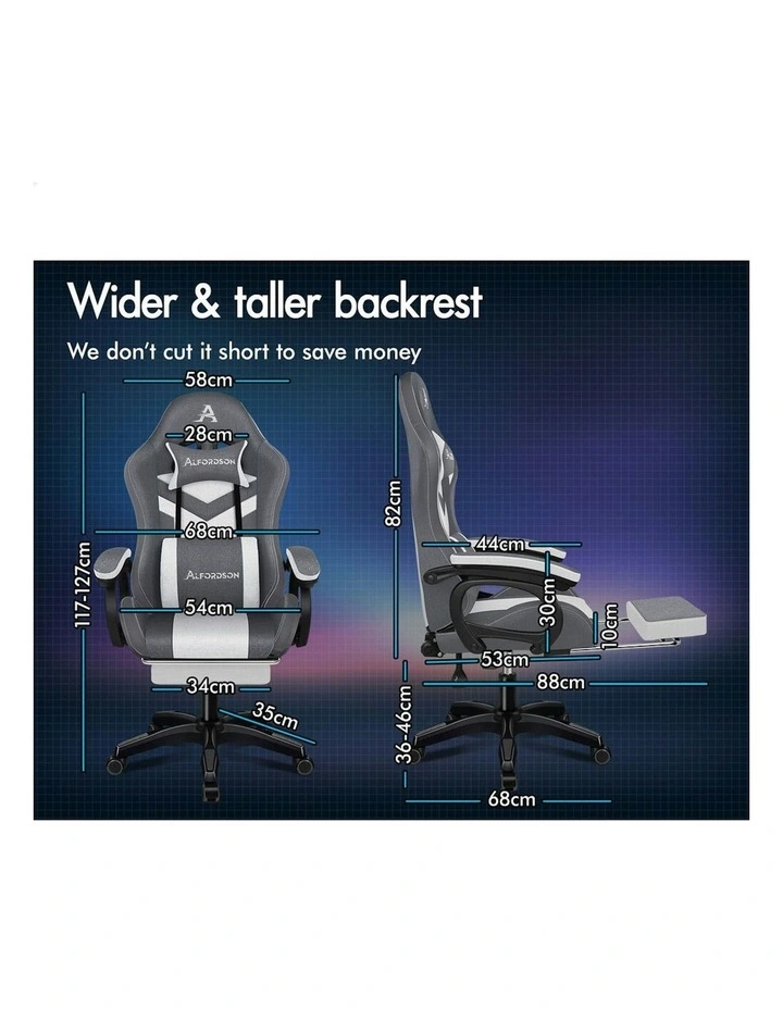 ALFORDSON LED Gaming Office Chair with 8-Point Massage Fabric Grey image 5