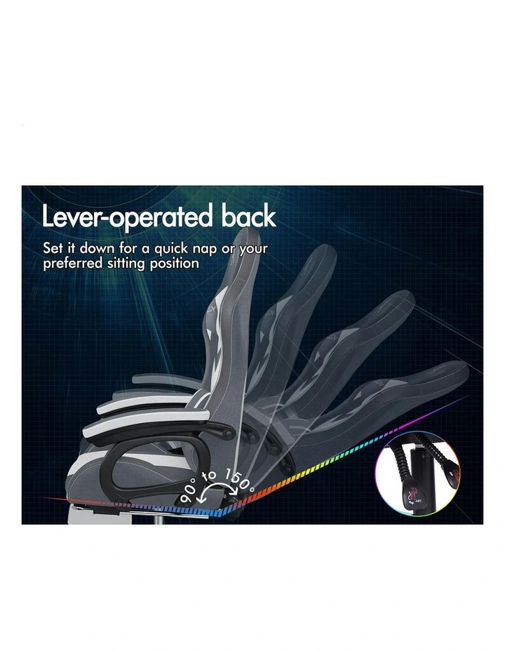 ALFORDSON LED Gaming Office Chair with 8-Point Massage Fabric Grey image 6