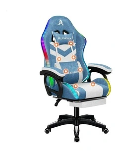 ALFORDSON LED Gaming Office Chair with 8-Point Massage Fabric Blue White