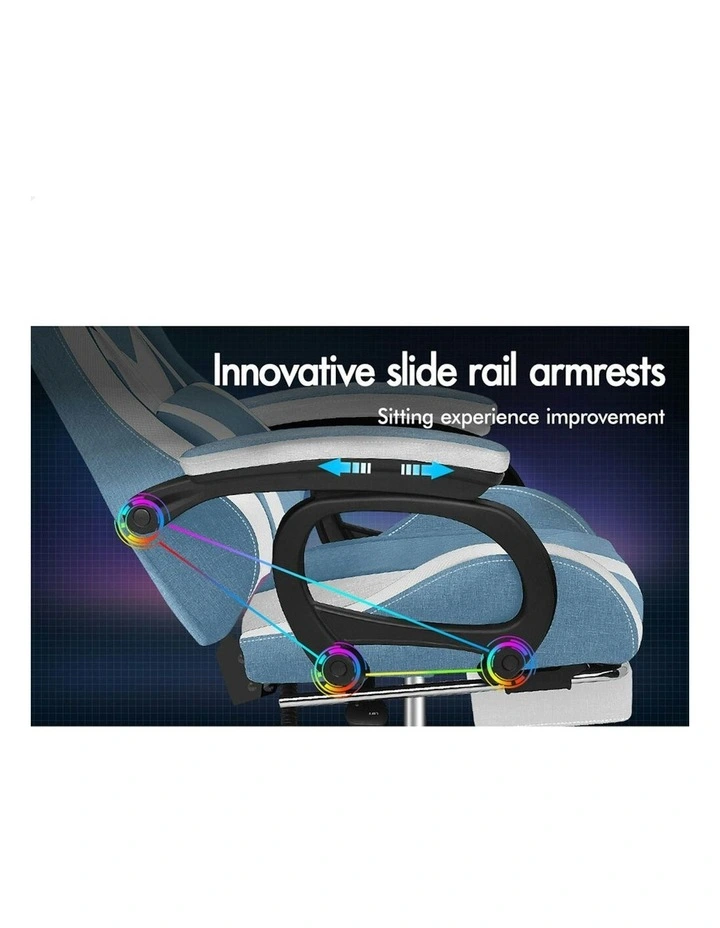 ALFORDSON LED Gaming Office Chair with 8-Point Massage Fabric Blue White image 3