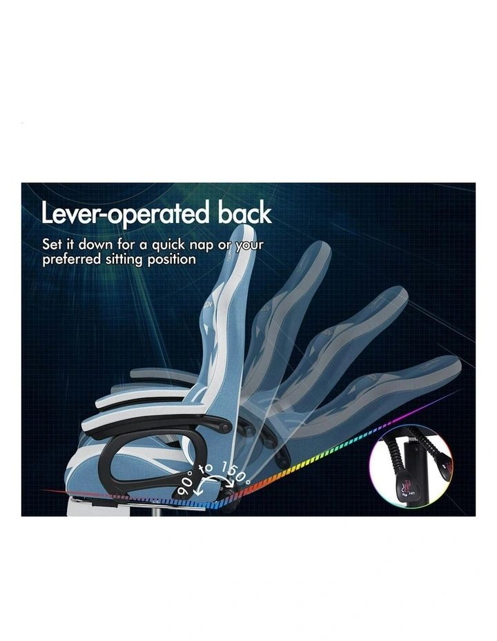 ALFORDSON LED Gaming Office Chair with 8-Point Massage Fabric Blue White image 6