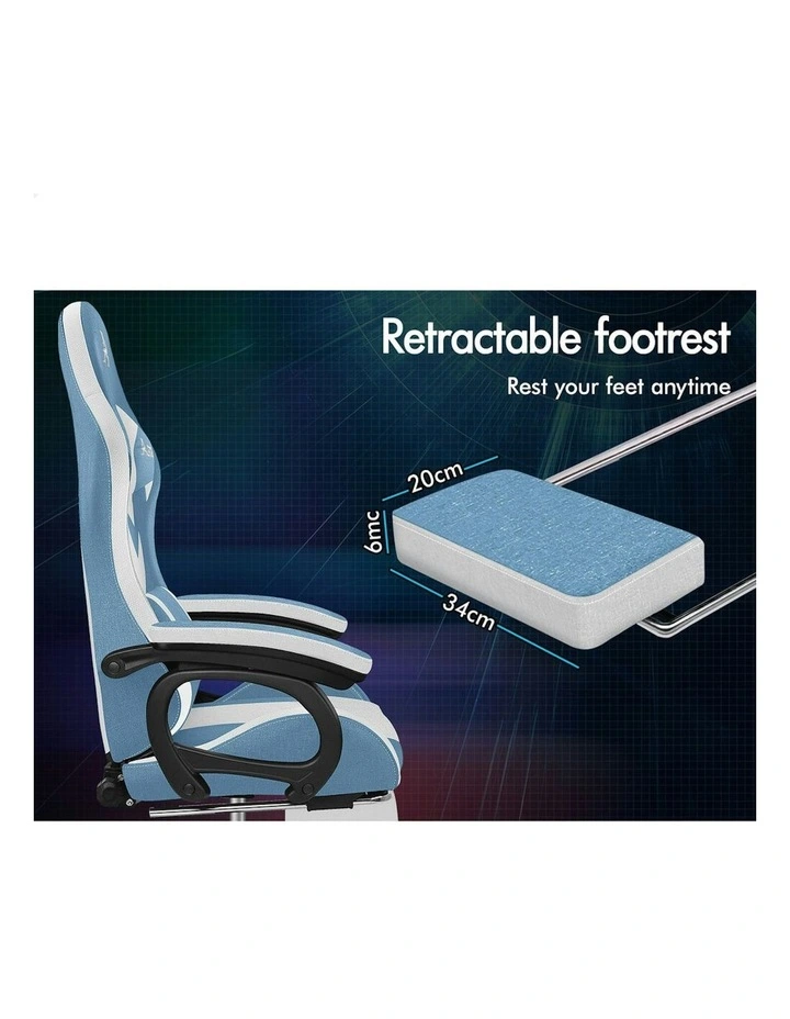 ALFORDSON LED Gaming Office Chair with 8-Point Massage Fabric Blue White image 7