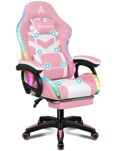 ALFORDSON Gaming Chair with 8-Point Massage 12 RGB LED Pink & White