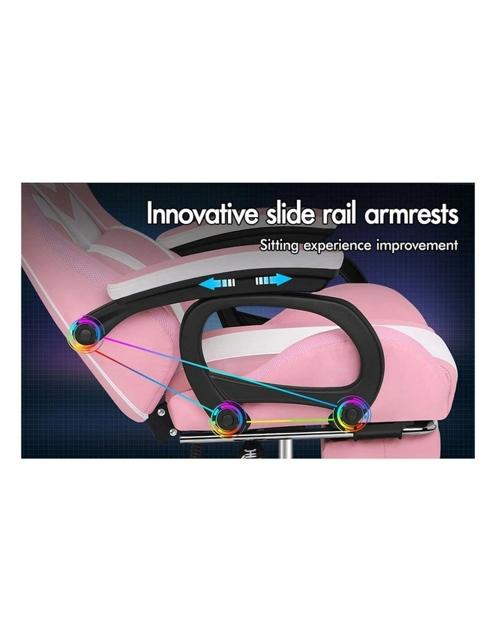 ALFORDSON Gaming Chair with 8-Point Massage 12 RGB LED Pink & White image 3