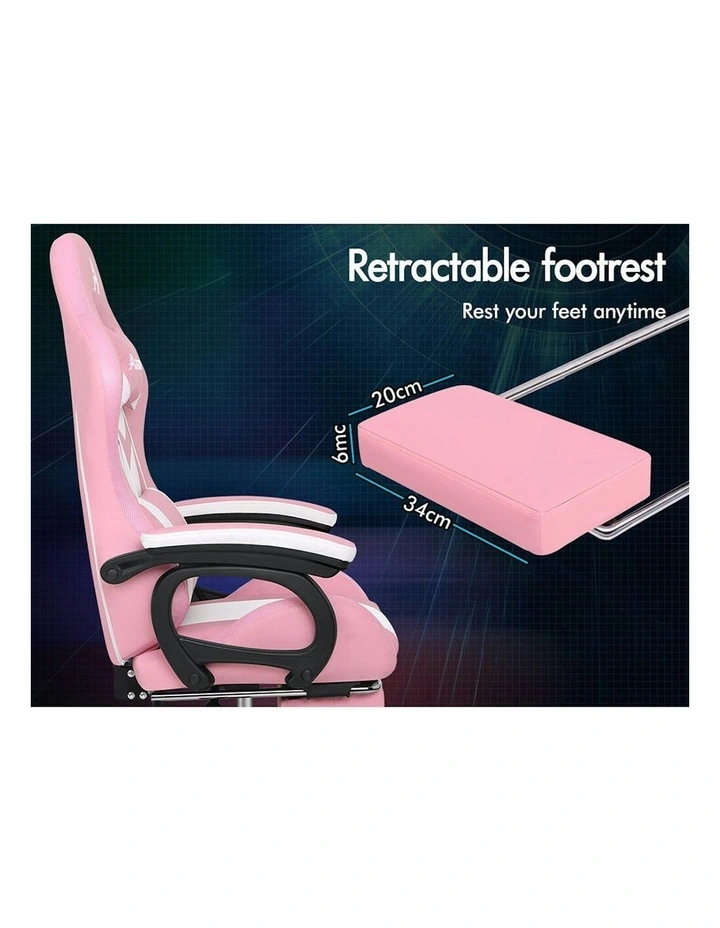 ALFORDSON Gaming Chair with 8-Point Massage 12 RGB LED Pink & White image 7