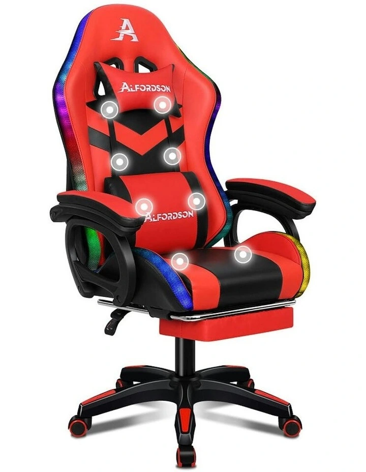 ALFORDSON Gaming Chair with 8-Point Massage 12 RGB LED Black & Red image 1