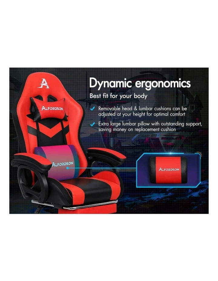 ALFORDSON Gaming Chair with 8-Point Massage 12 RGB LED Black & Red image 2