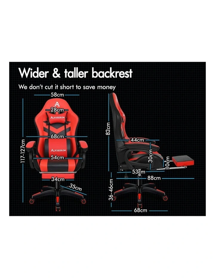 ALFORDSON Gaming Chair with 8-Point Massage 12 RGB LED Black & Red image 5