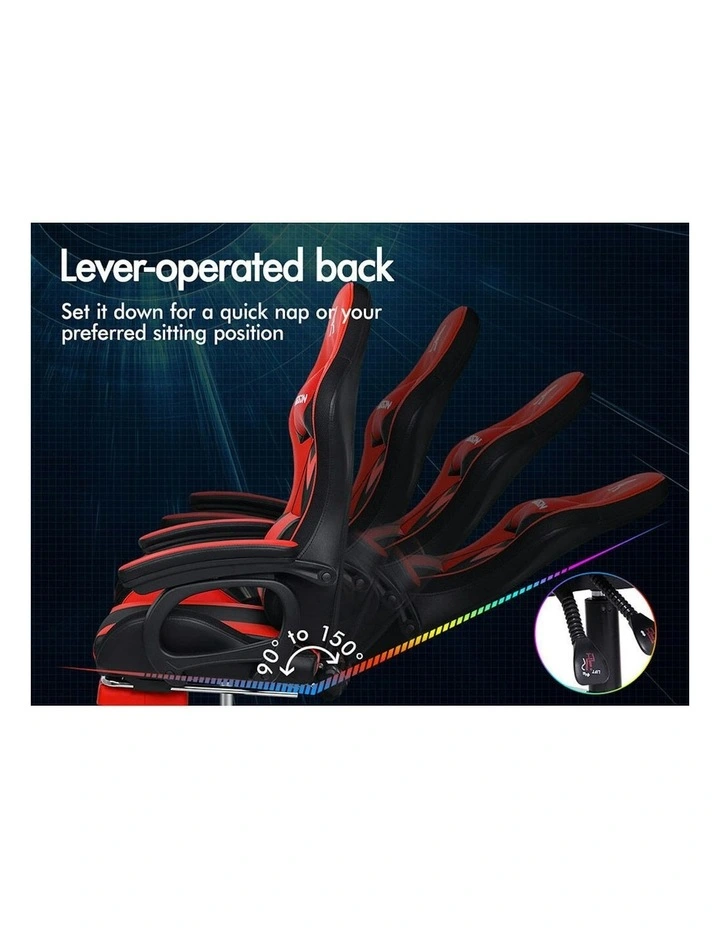 ALFORDSON Gaming Chair with 8-Point Massage 12 RGB LED Black & Red image 6