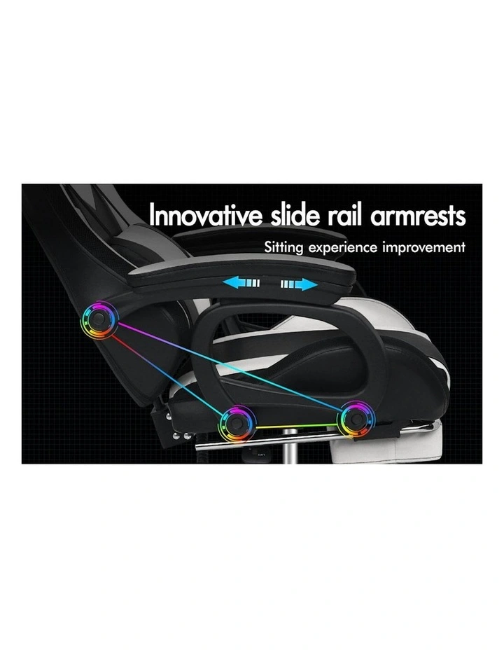 ALFORDSON Gaming Chair with 8-Point Massage 12 RGB LED Black & White image 3