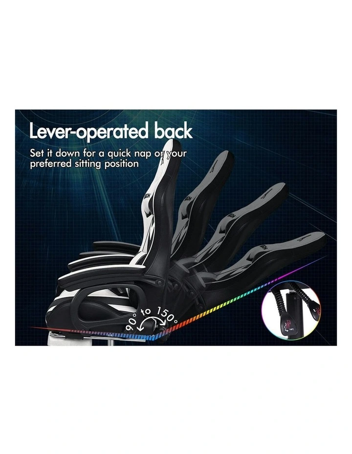 ALFORDSON Gaming Chair with 8-Point Massage 12 RGB LED Black & White image 6