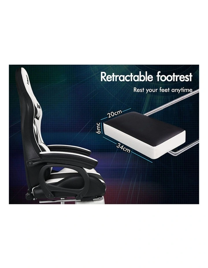 ALFORDSON Gaming Chair with 8-Point Massage 12 RGB LED Black & White image 7