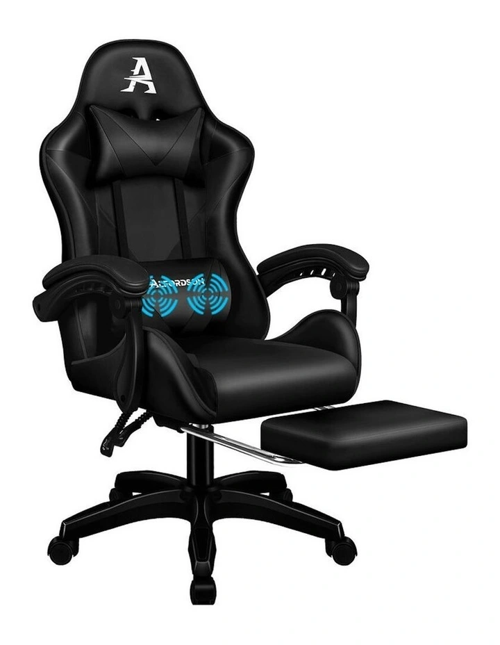 Gaming Office Chair Massage Computer Footrest Seat Leather in Black image 1