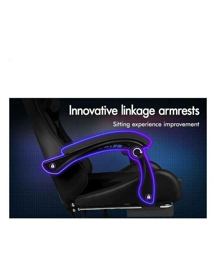 Gaming Office Chair Massage Computer Footrest Seat Leather in Black image 2