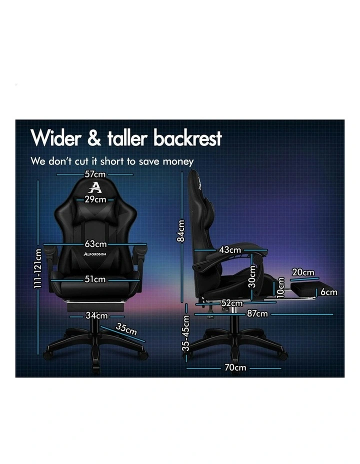 Gaming Office Chair Massage Computer Footrest Seat Leather in Black image 4