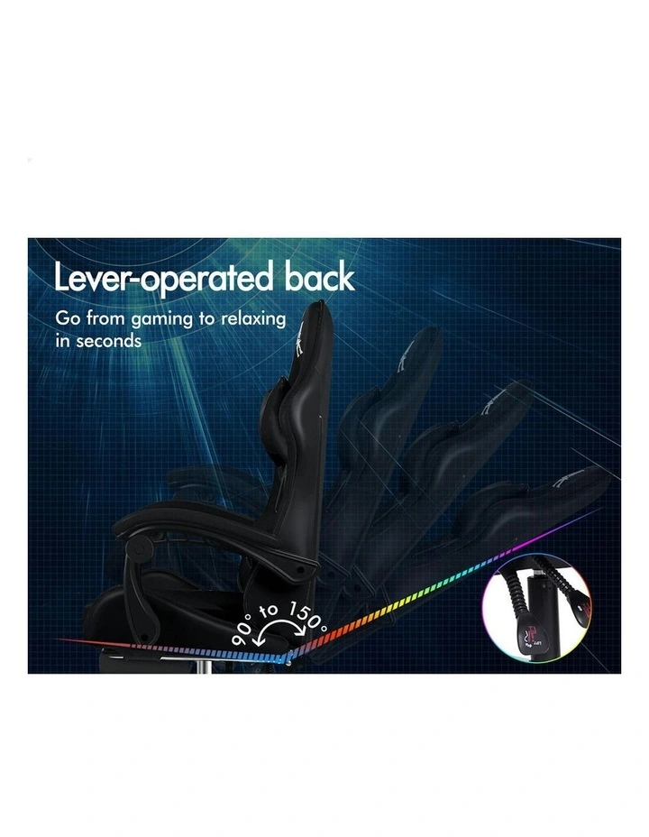 Gaming Office Chair Massage Computer Footrest Seat Leather in Black image 5