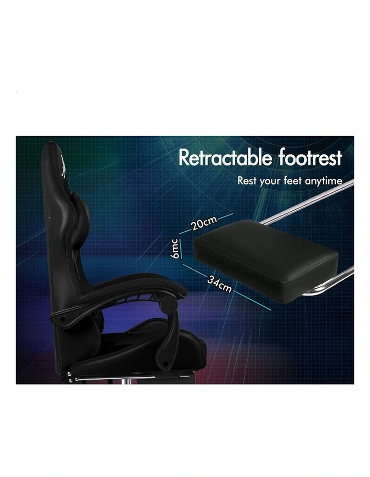Gaming Office Chair Massage Computer Footrest Seat Leather in Black image 7
