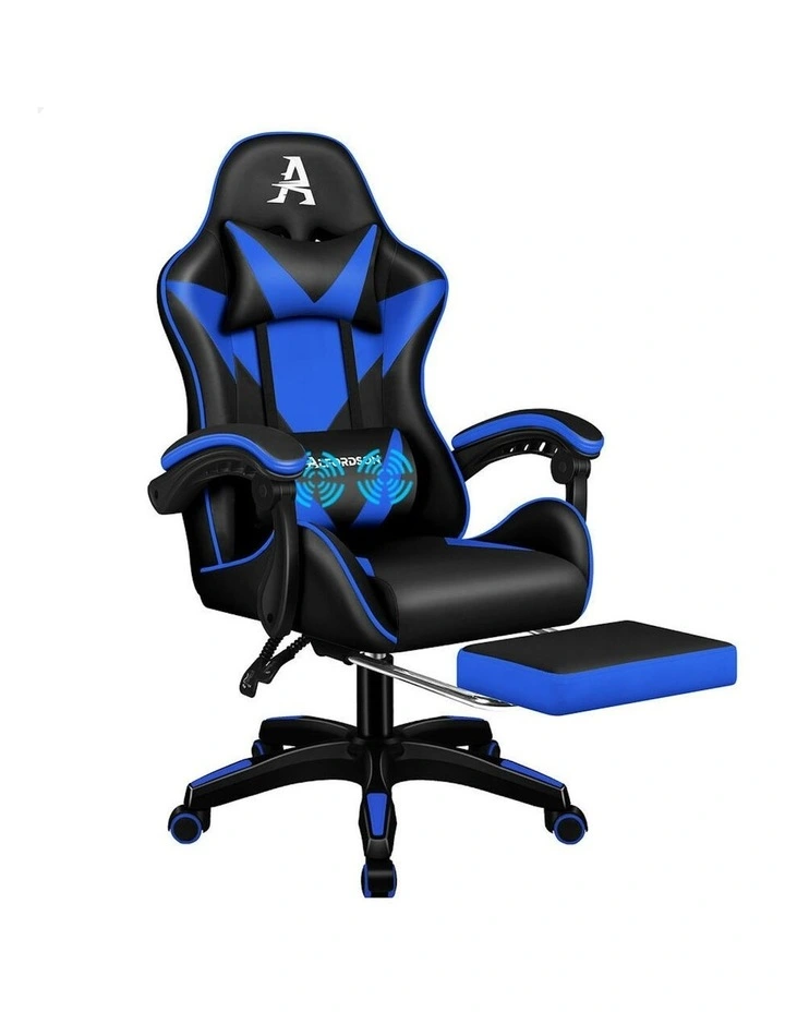 Gaming Office Chair Massage Computer Footrest Leather in Multi image 1