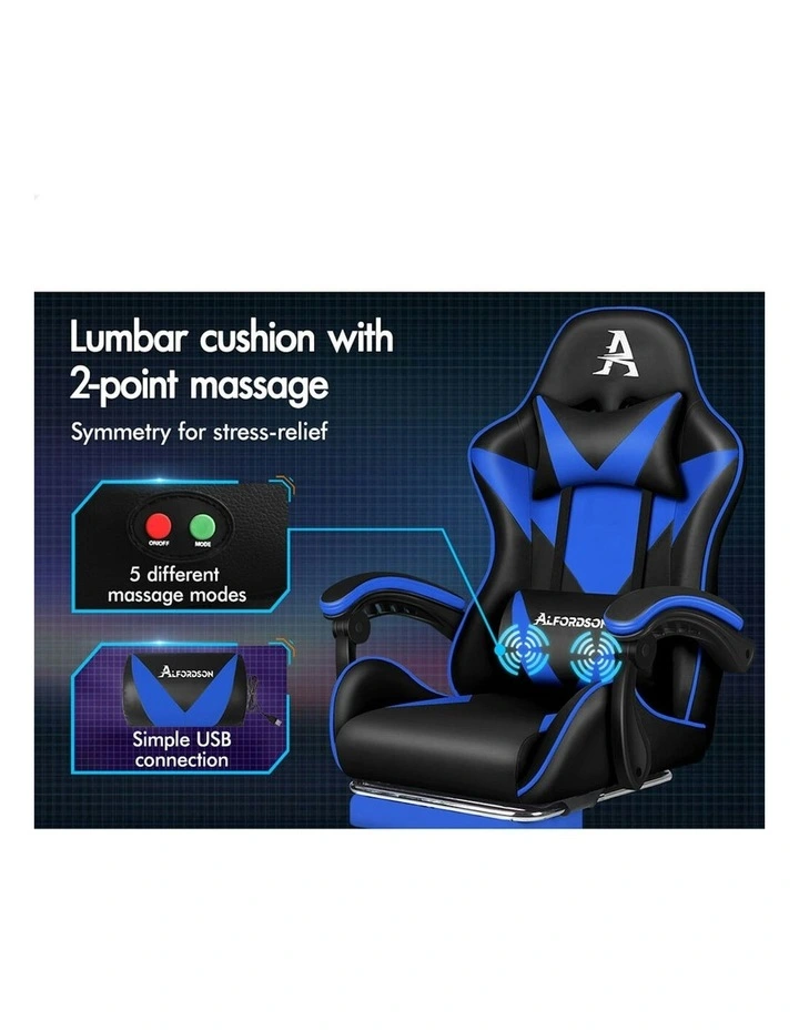 Gaming Office Chair Massage Computer Footrest Leather in Multi image 3