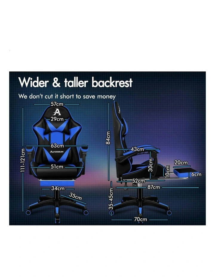 Gaming Office Chair Massage Computer Footrest Leather in Multi image 4